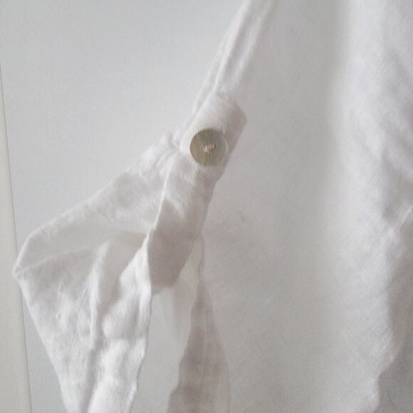 lungo l'arno women's 100% linen embedary top size s roll-tab sleeve clean girl - Picture 7 of 9